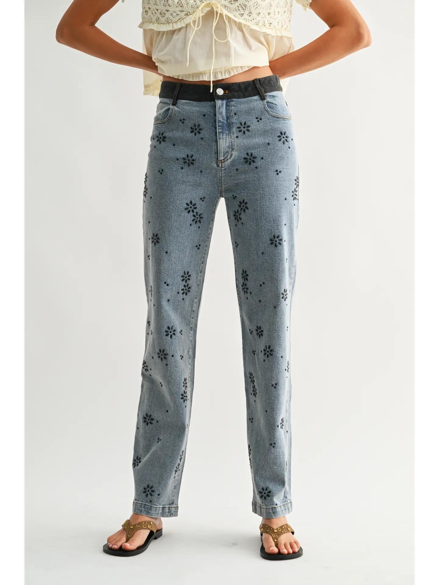 Straight-Leg Jeans with Hot Fix Embellished