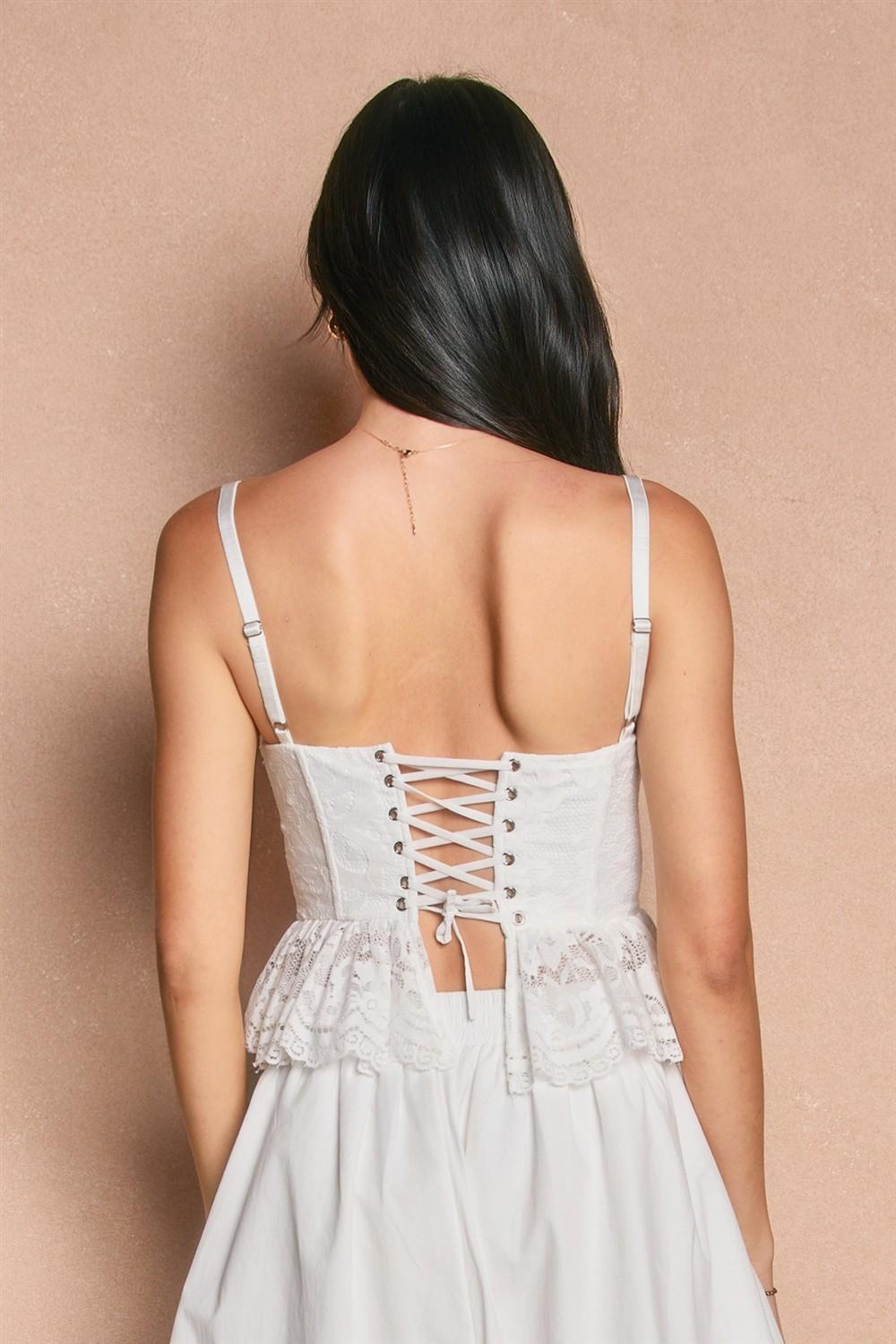 Off-White Lace Corset Peplum Top