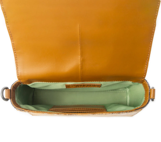 Serpentina Charm Leather Shoulder Bag in Amber Snake Print