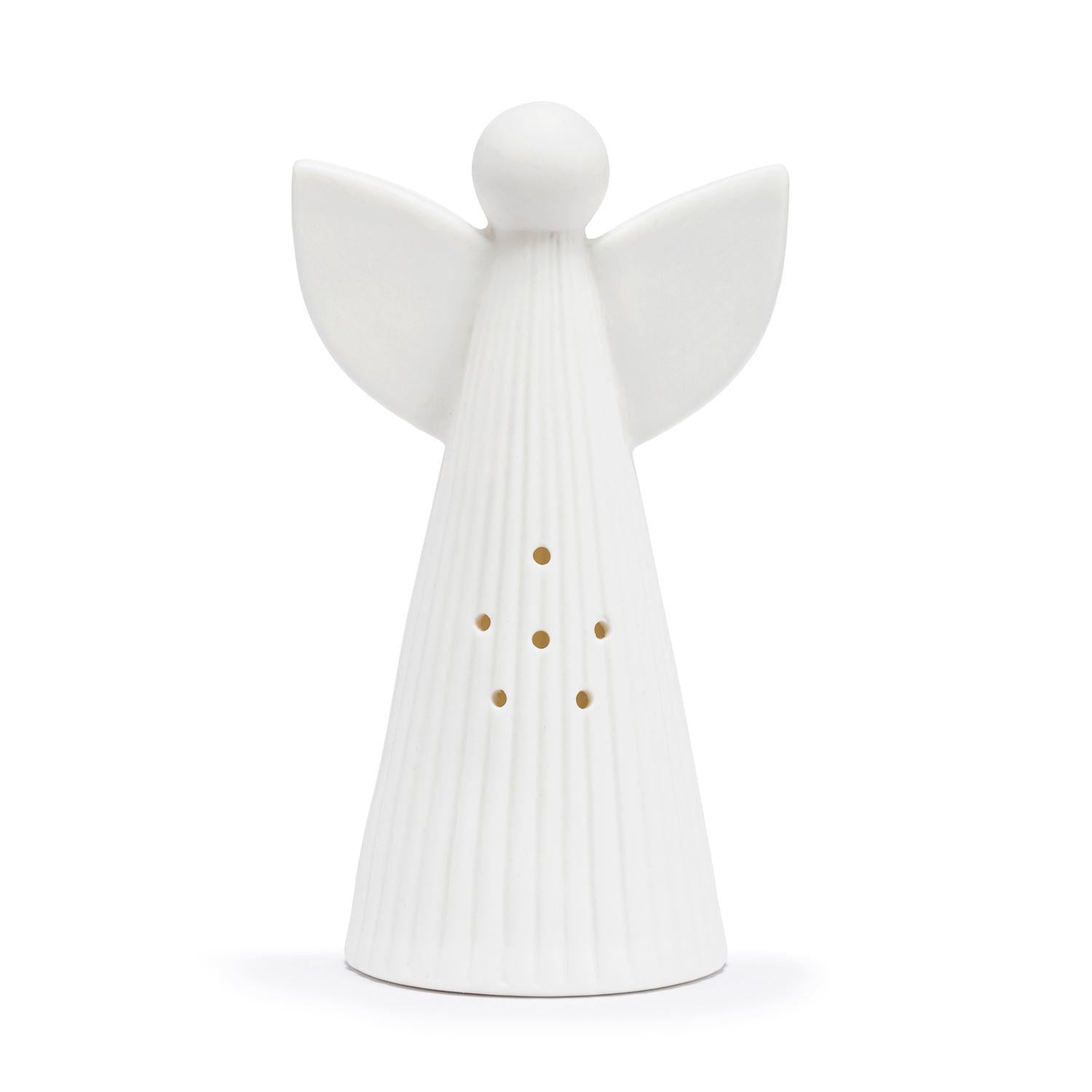 White LED Ceramic Small Angel Figure - 3x5in