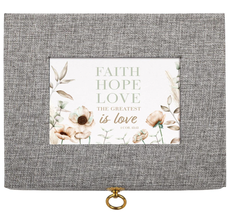 Linen Jewelry Box Faith Hope Love