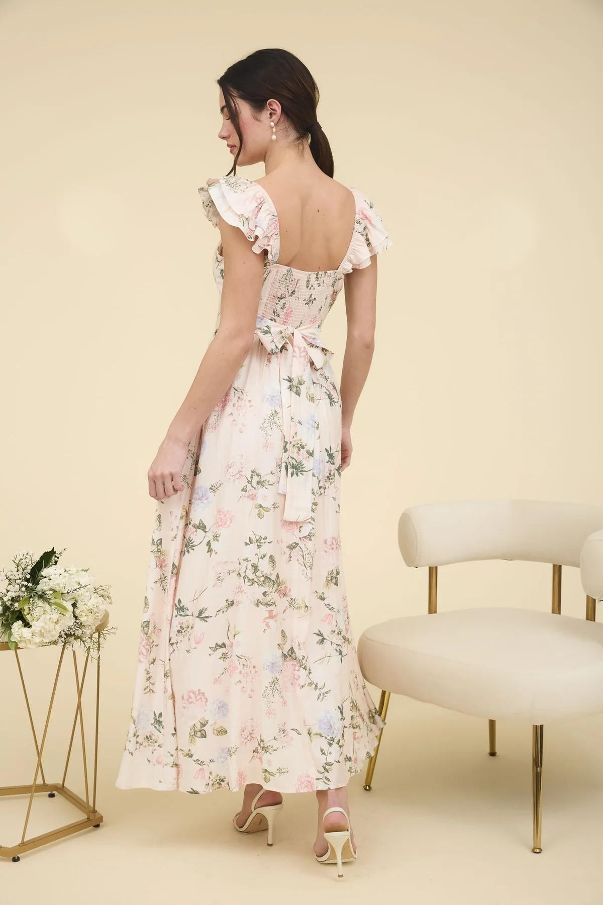 Blush Floral Corset Detail Maxi Dress
