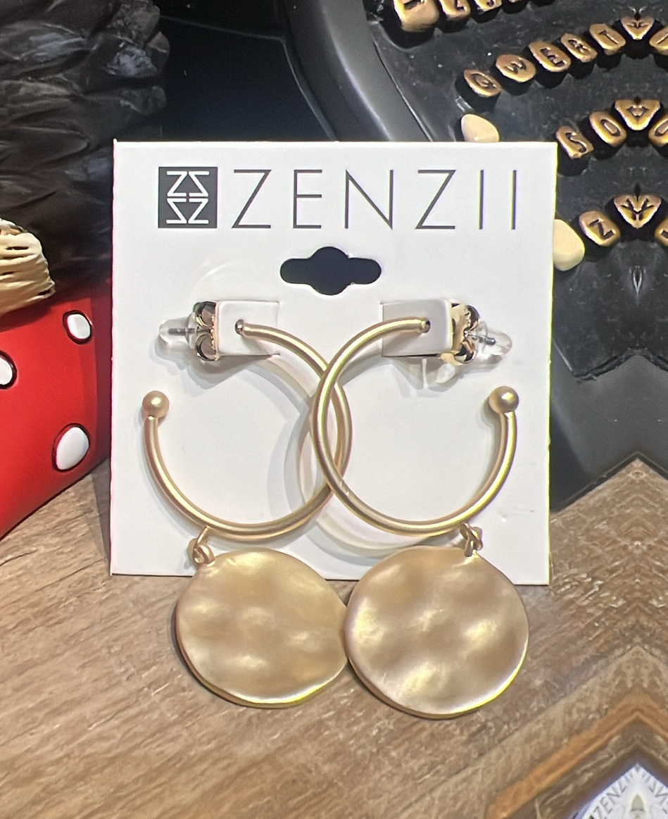 Brushed Gold Disc Hoops