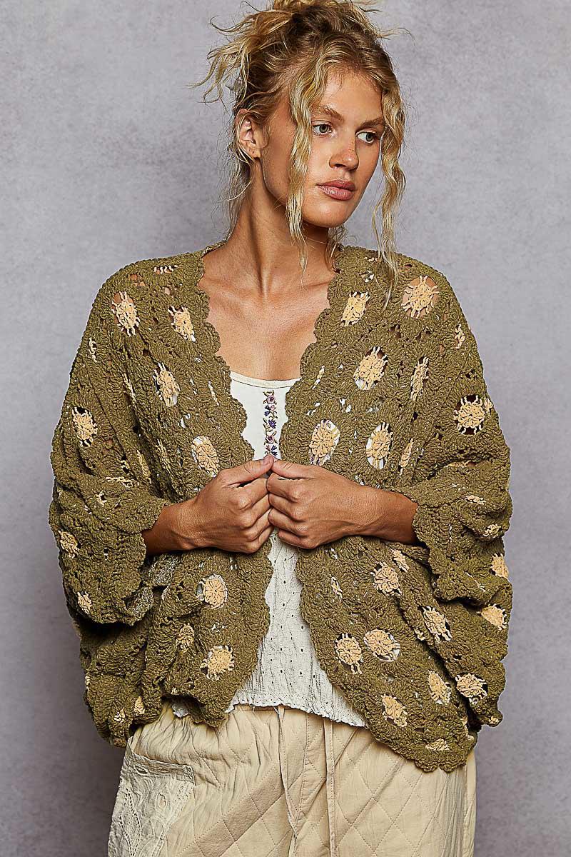 Olive Almond Crochet Cardigan O/S