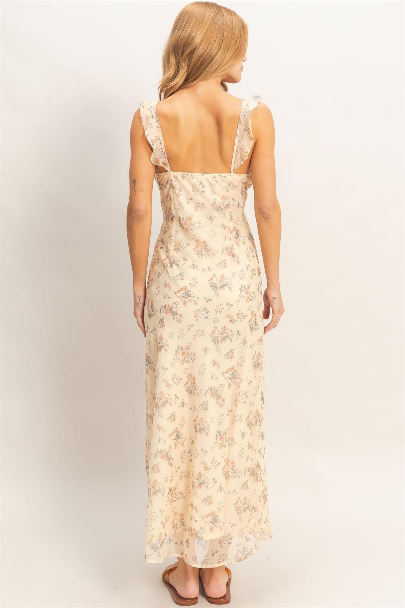 Floral Ruffle Strap Midi Dress