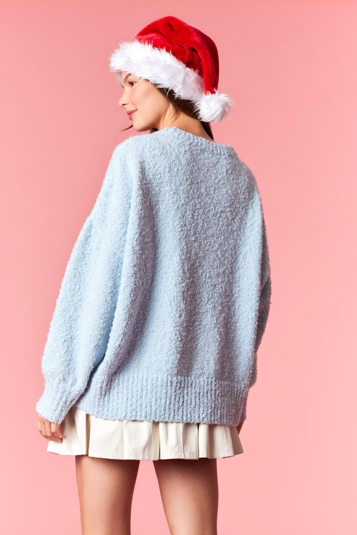 Christmas Tree Sweater W/ Satin Bow Detail