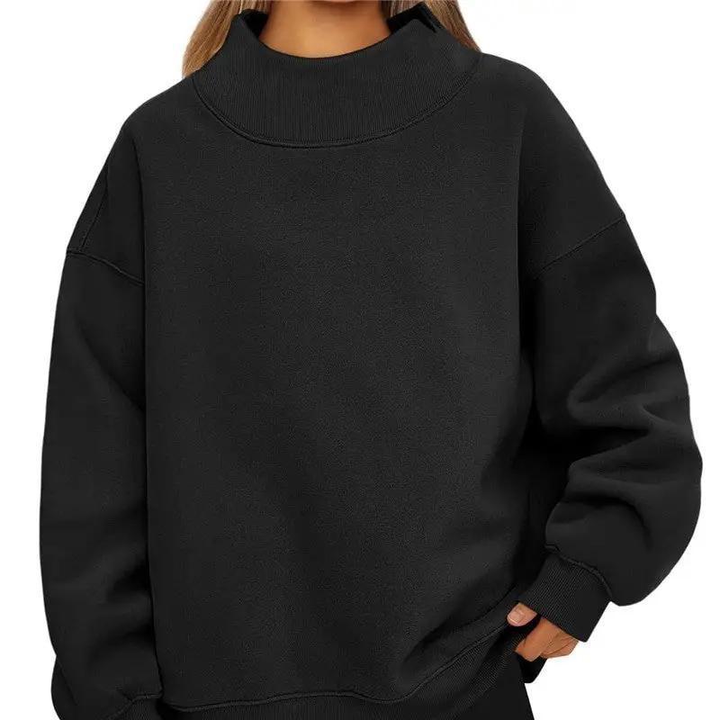 Solid Color High Neck Fleece Sweatshirt