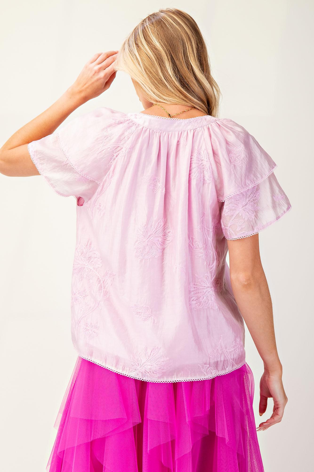 Lilac Rose Embroidered Blouse