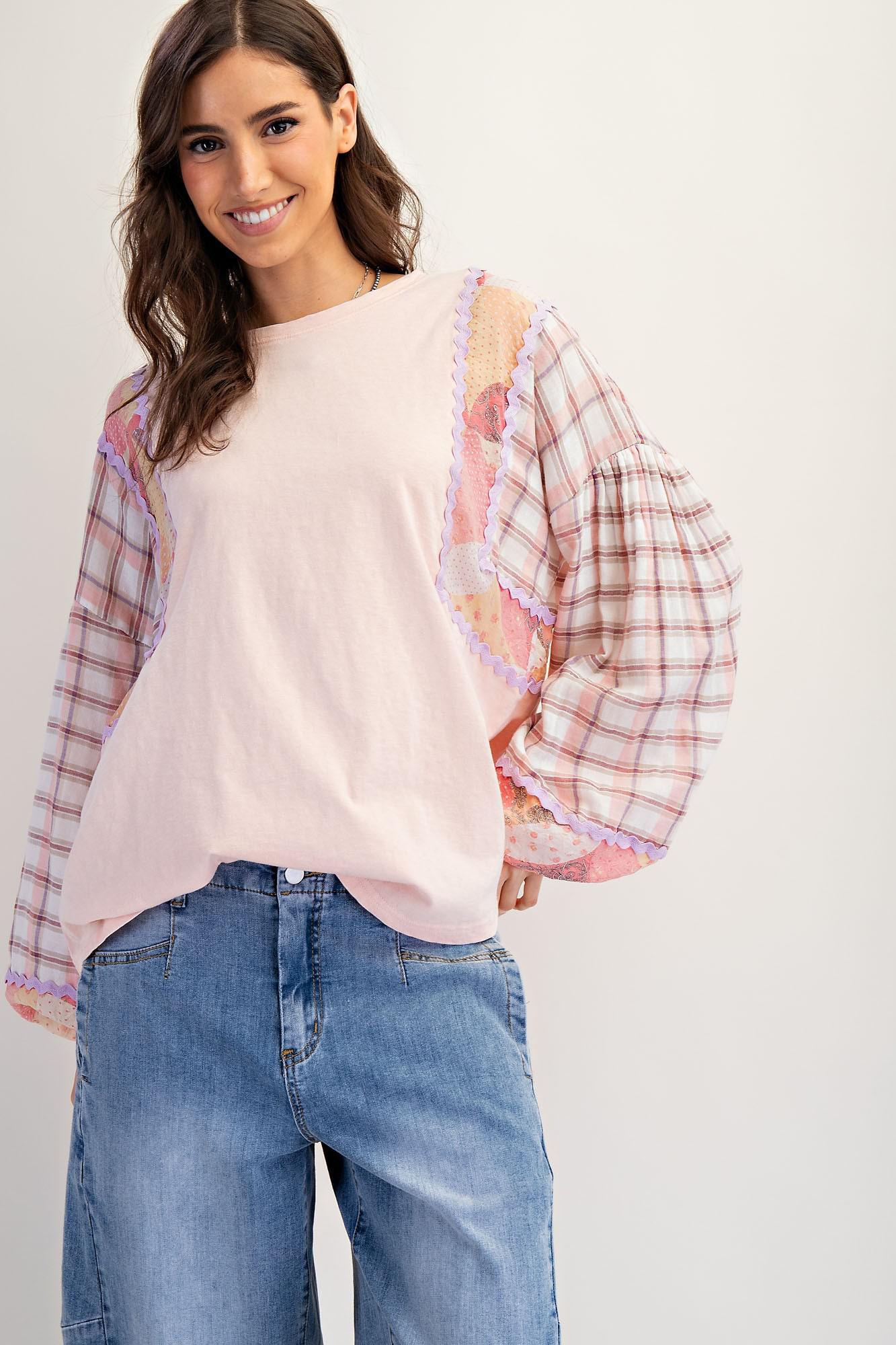 Plus Peach Mix Washed Knit Top