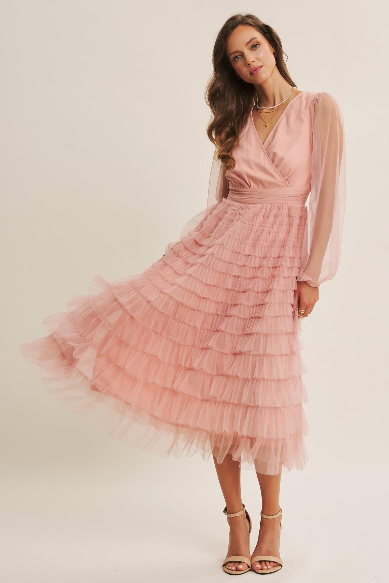 Pure Magic Ruffled Mesh Midi Dress