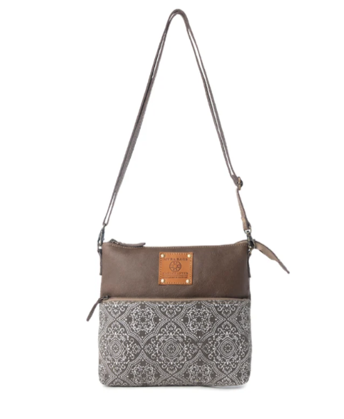 Wildprint Trail Vintage Crossbody Bag for Women in olive with tile detail