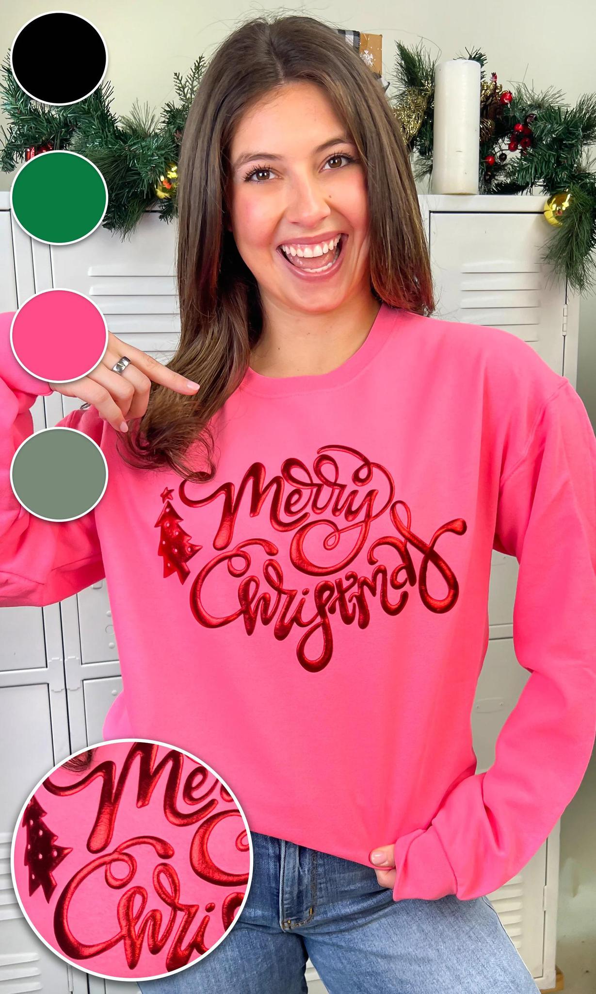 Merry Christmas Metallic Puff Sweatshirt