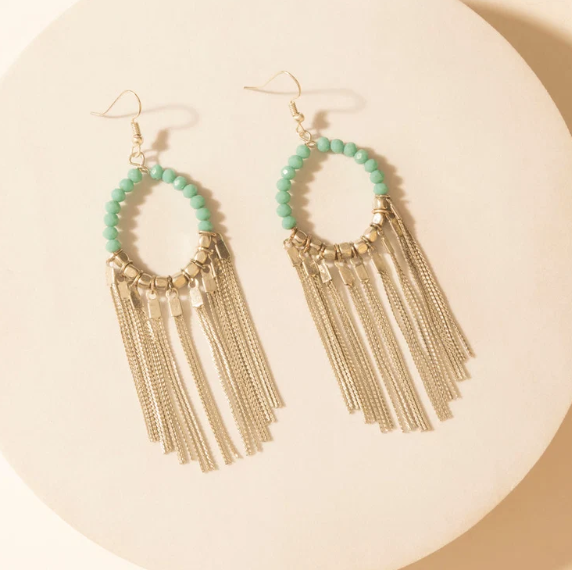 Desert River Fringe Earrings in Mist Aqua
