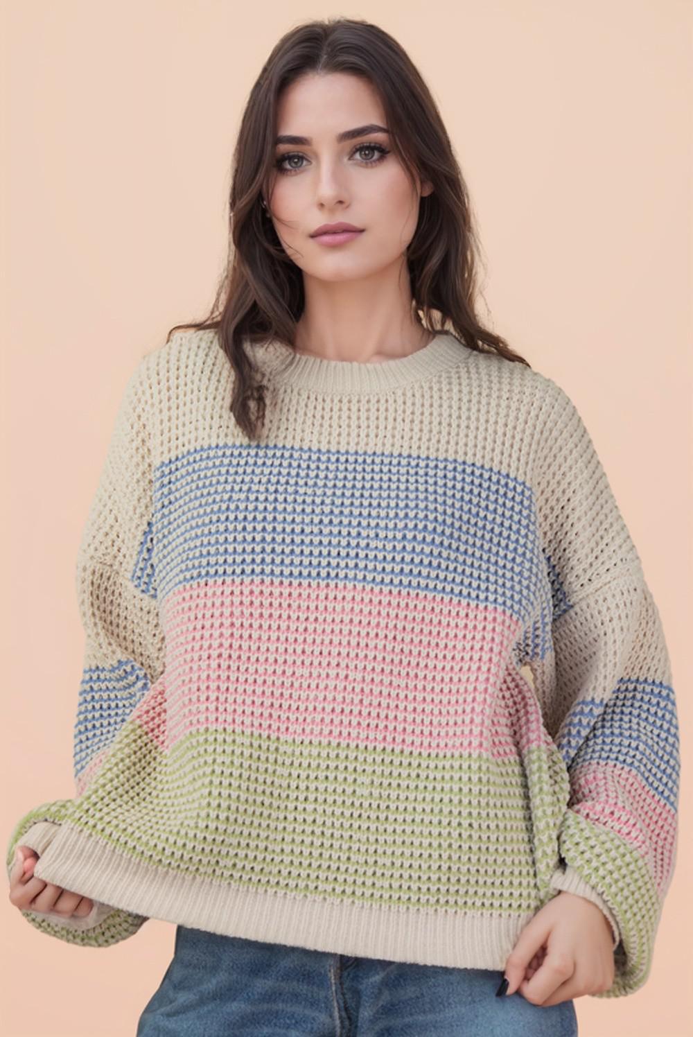 Oversized Color Block Knit Sweater Top