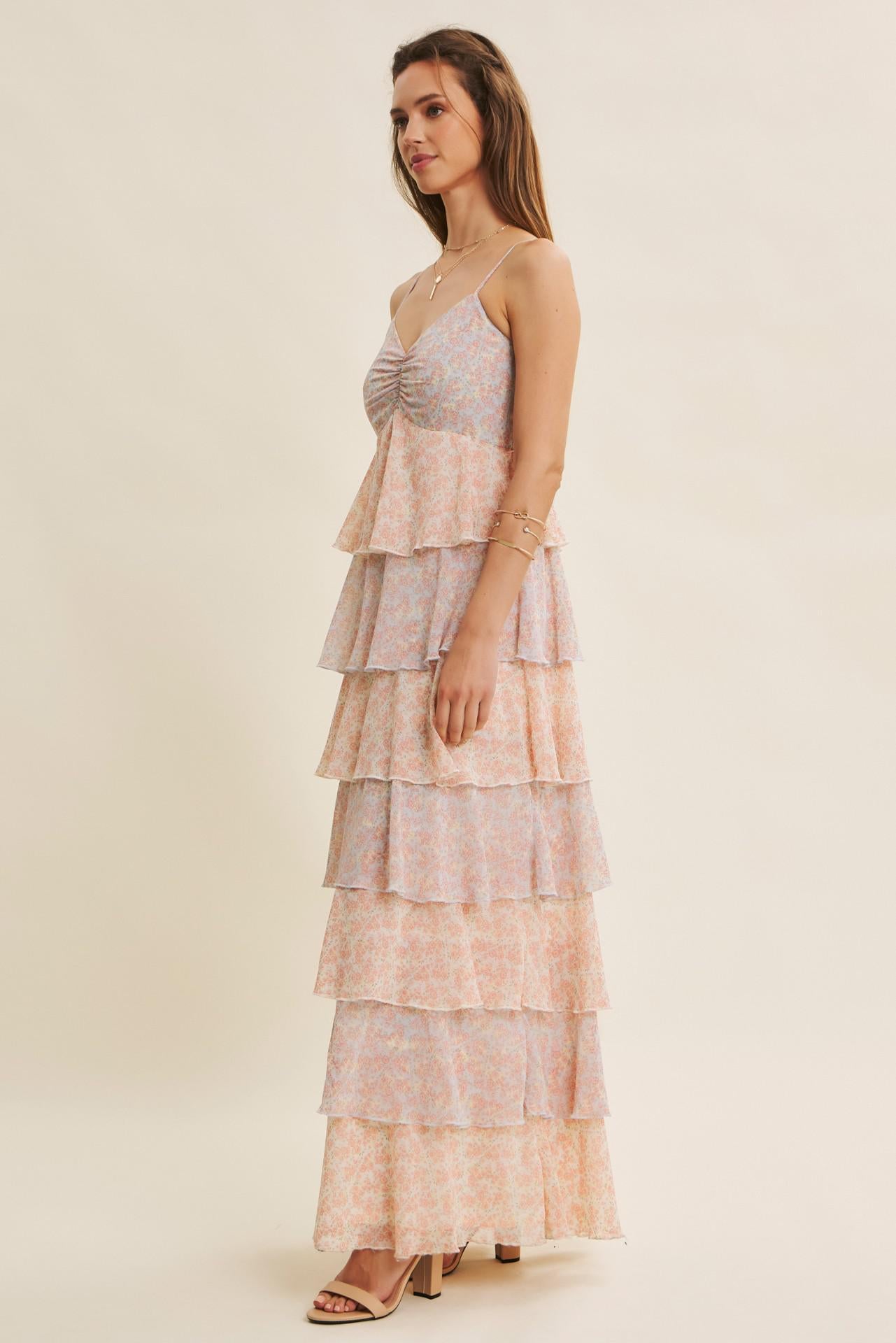 Romantic Story Cascading Tiered Ruffle Maxi Dress