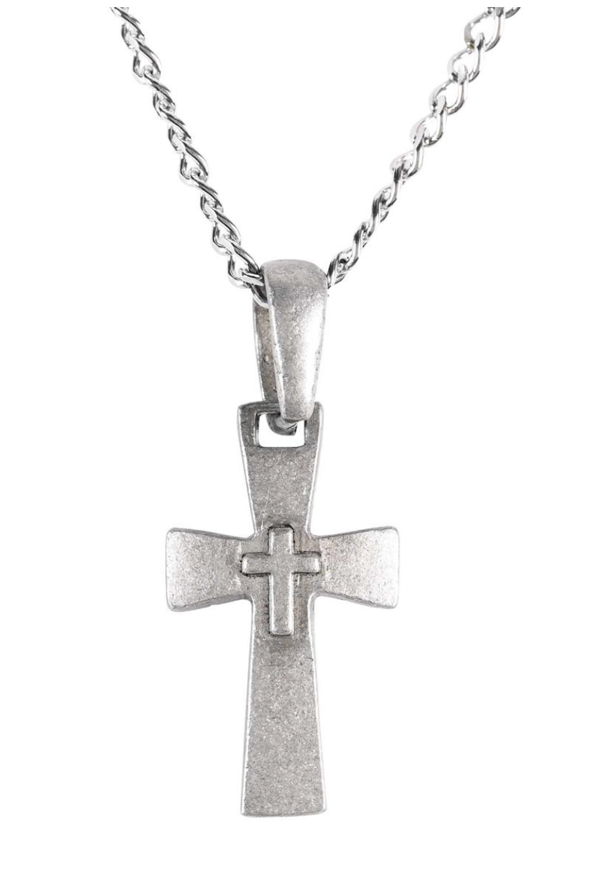 Necklace Raised Cross On Cross Pewter