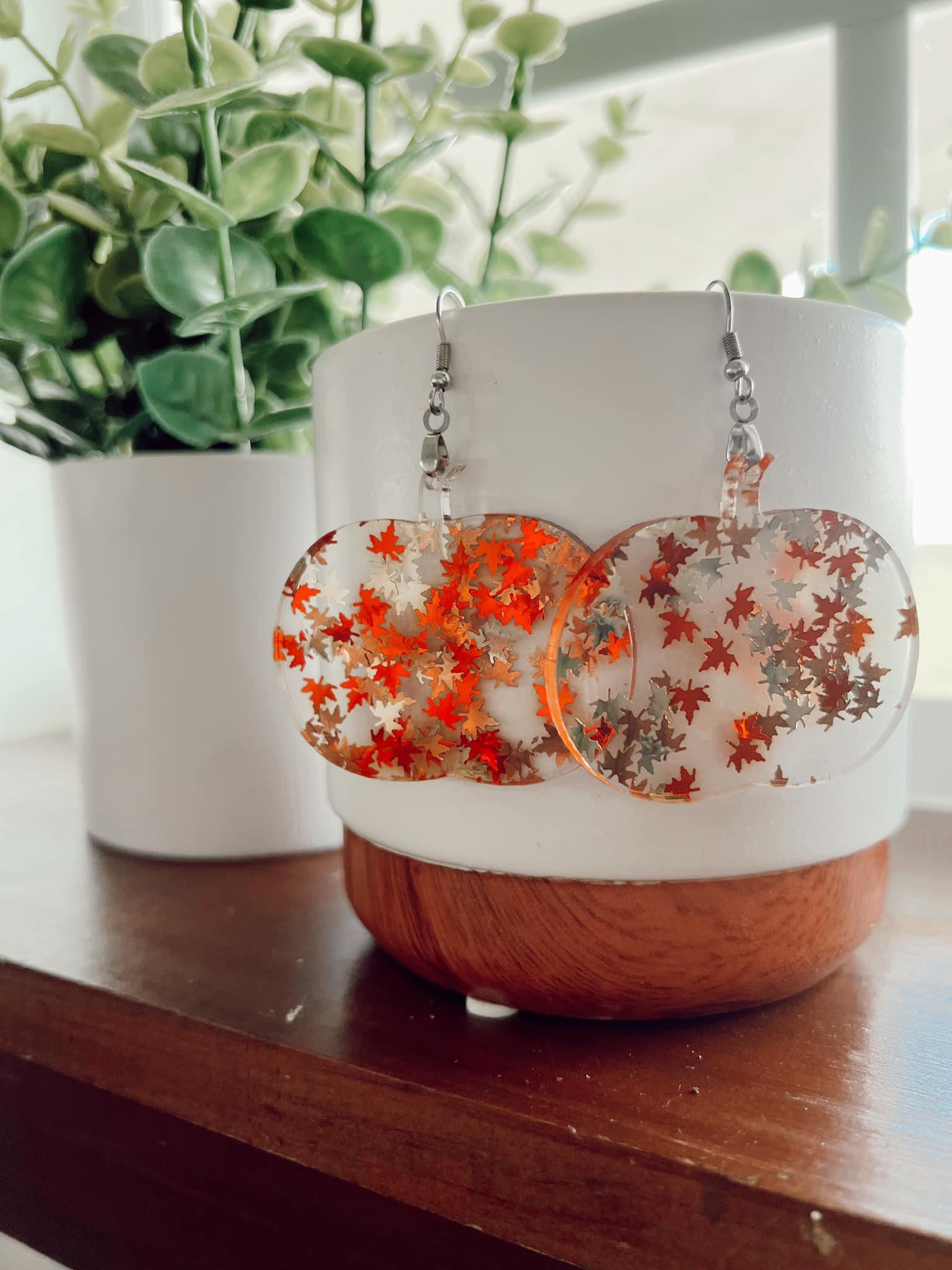 Pumpkin Fall Leaf Earrings