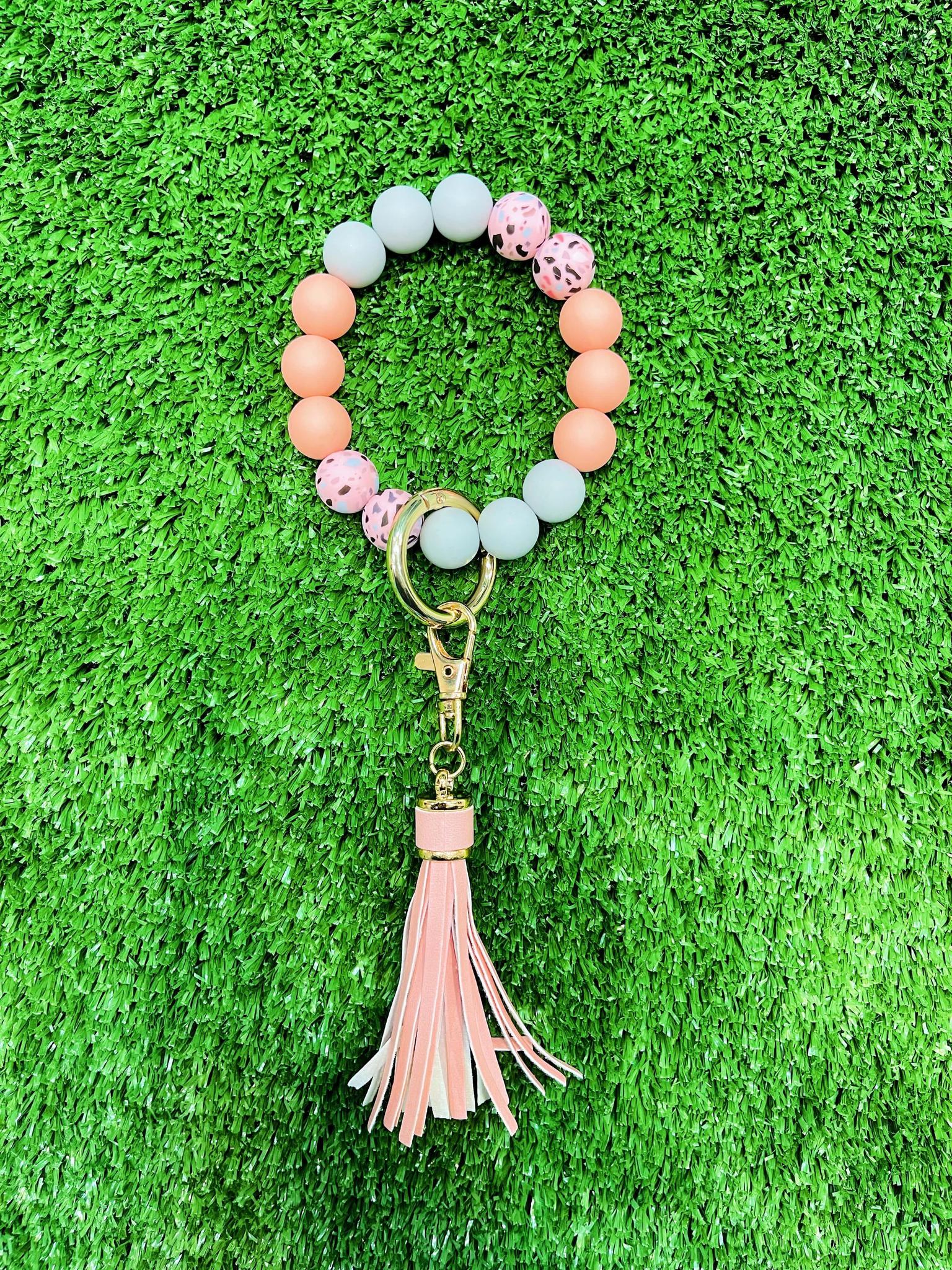 Coral Beaded Bangle Keyring