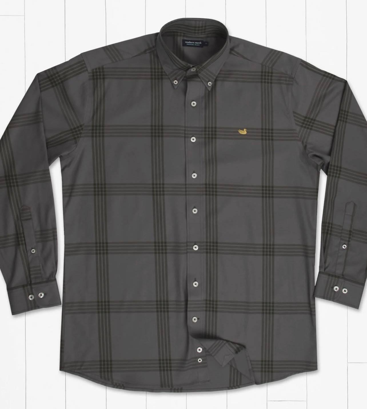 Trussville Windowpane Dress Shirt Midnight Grey Dark Olive