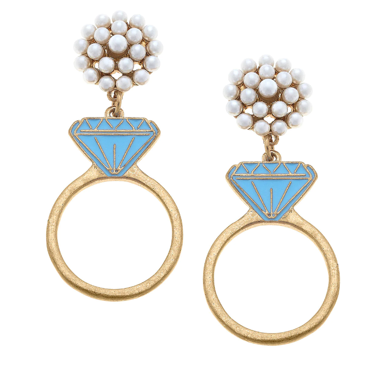 Harlowe Enamel Engagement Ring Earrings in Blue & Gold