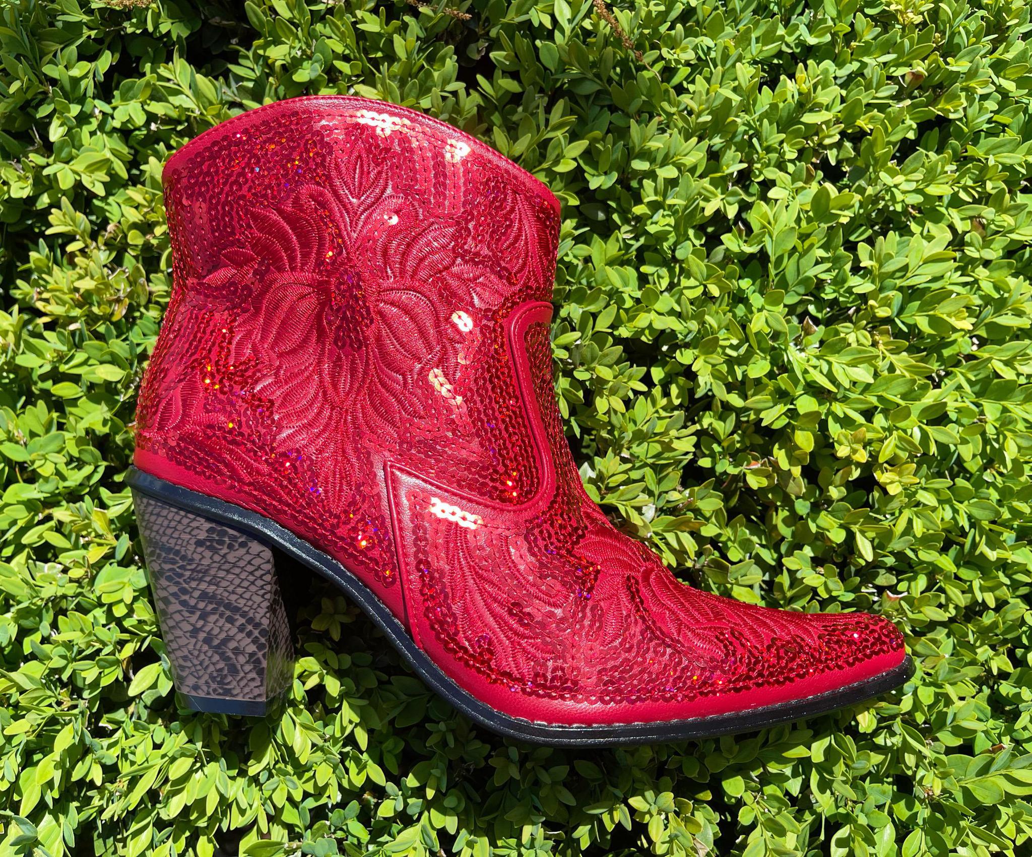 Red Sequin Short Boot