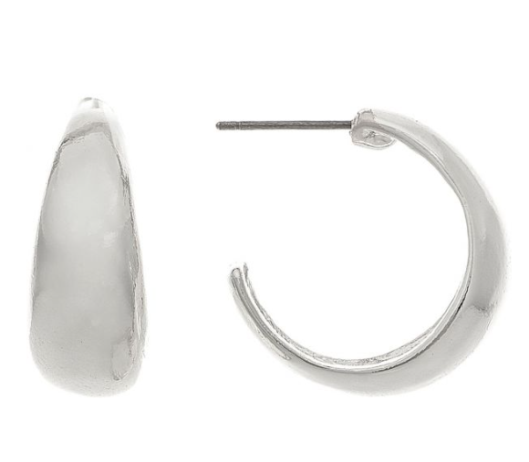 Silver Puffy Half Hoop Post Earring