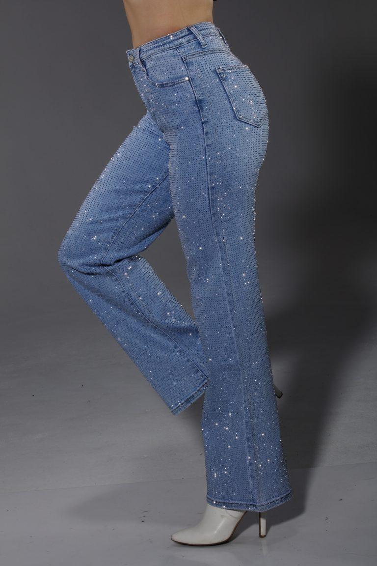 Nina Rossi Full Stone Embellished Straight Leg Jeans