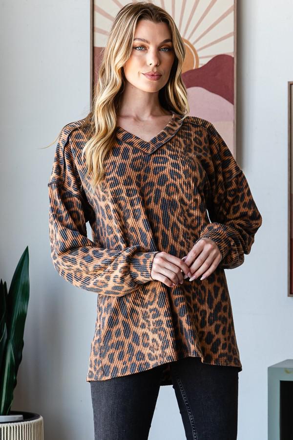 Puff Sleeve V Neck Animal Top