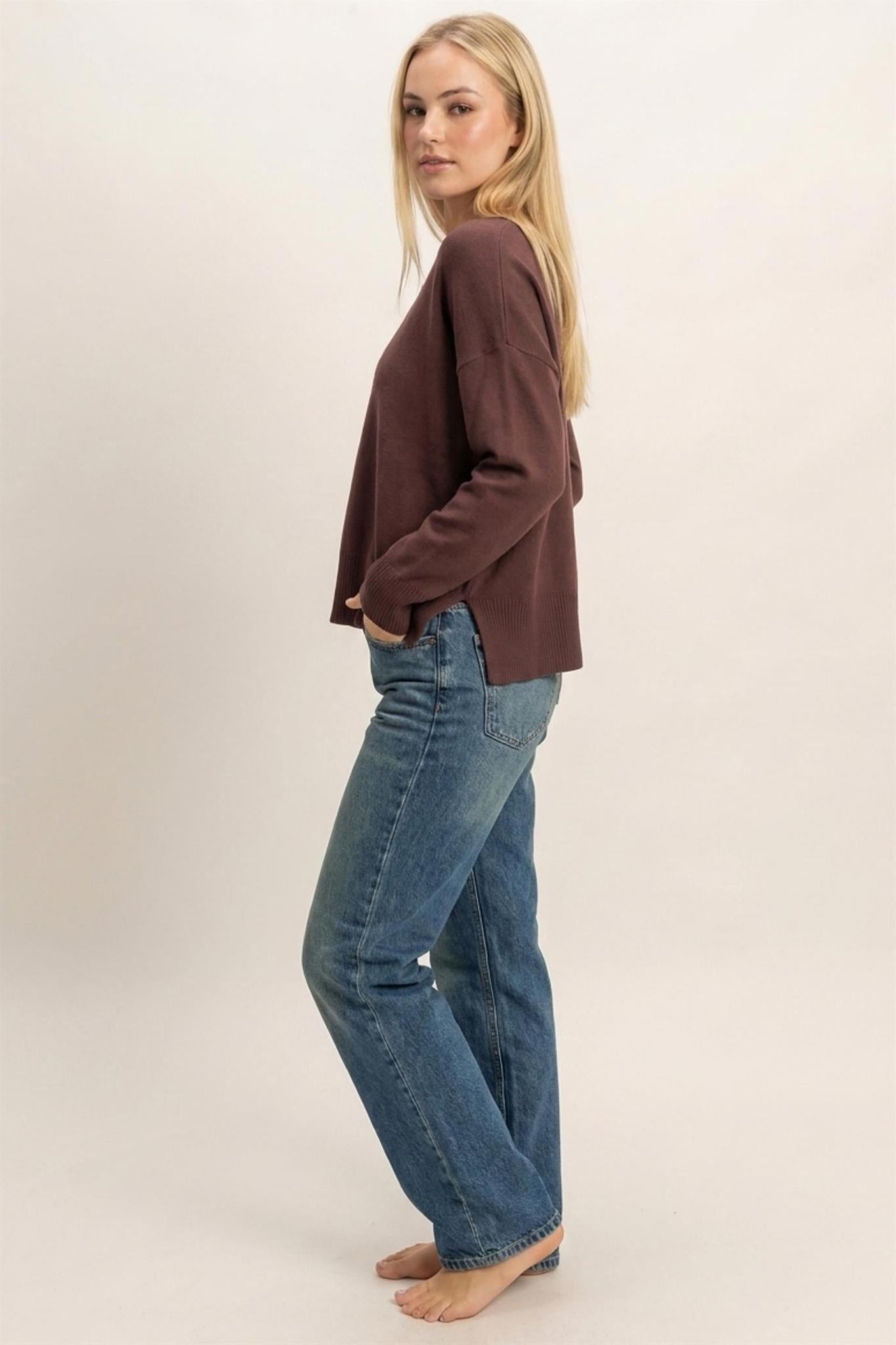 Cocoa Roll Neck Seam Detail Sweater