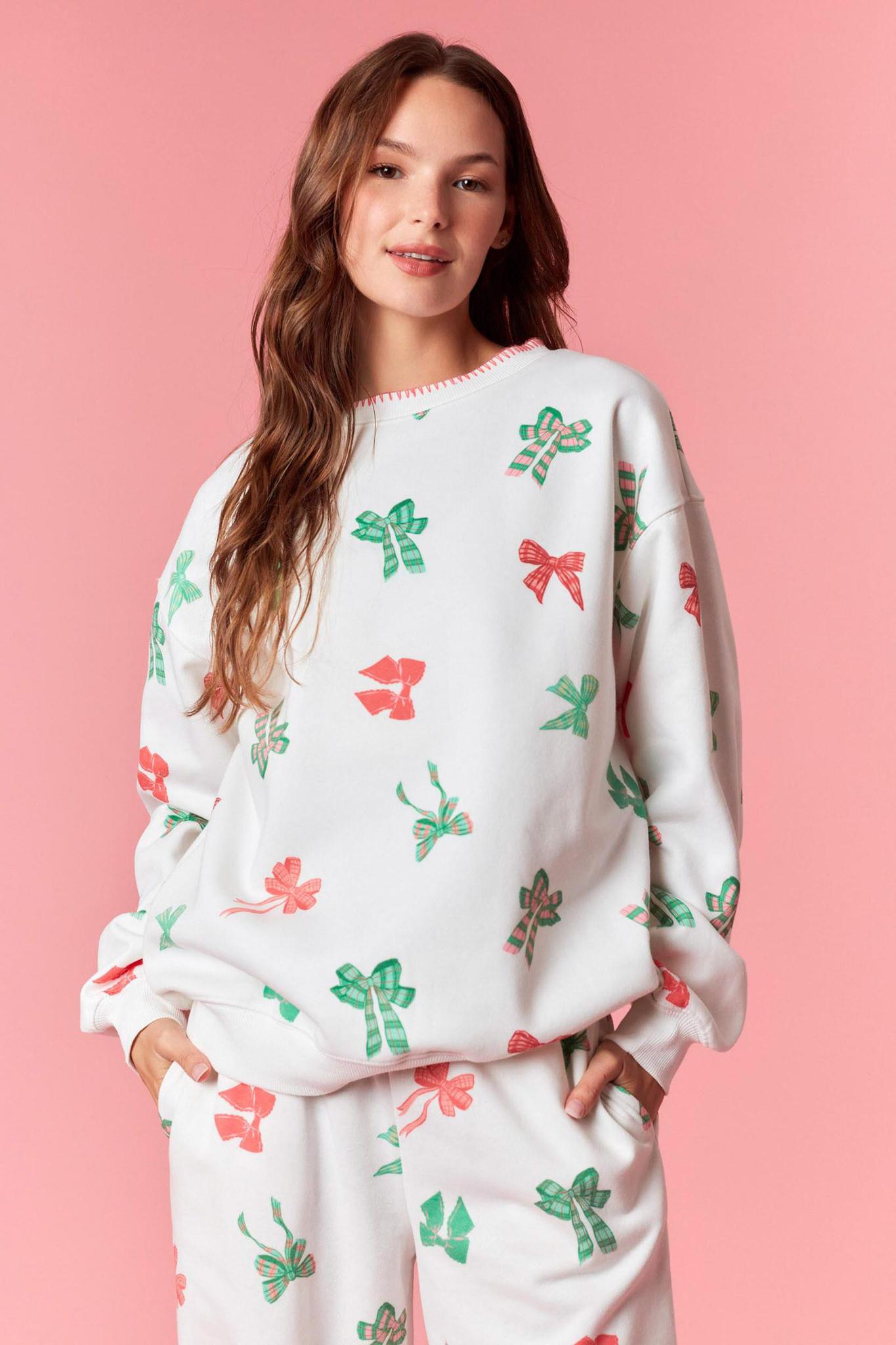 Multi Bow Blanket Stitch Fleece Sweatshirts