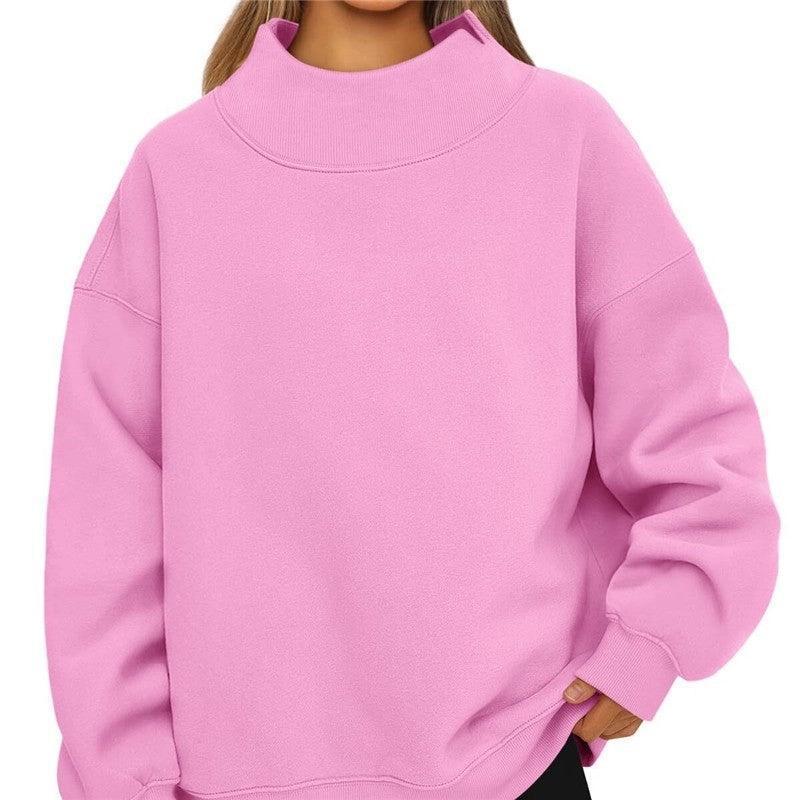 Solid Color High Neck Fleece Sweatshirt