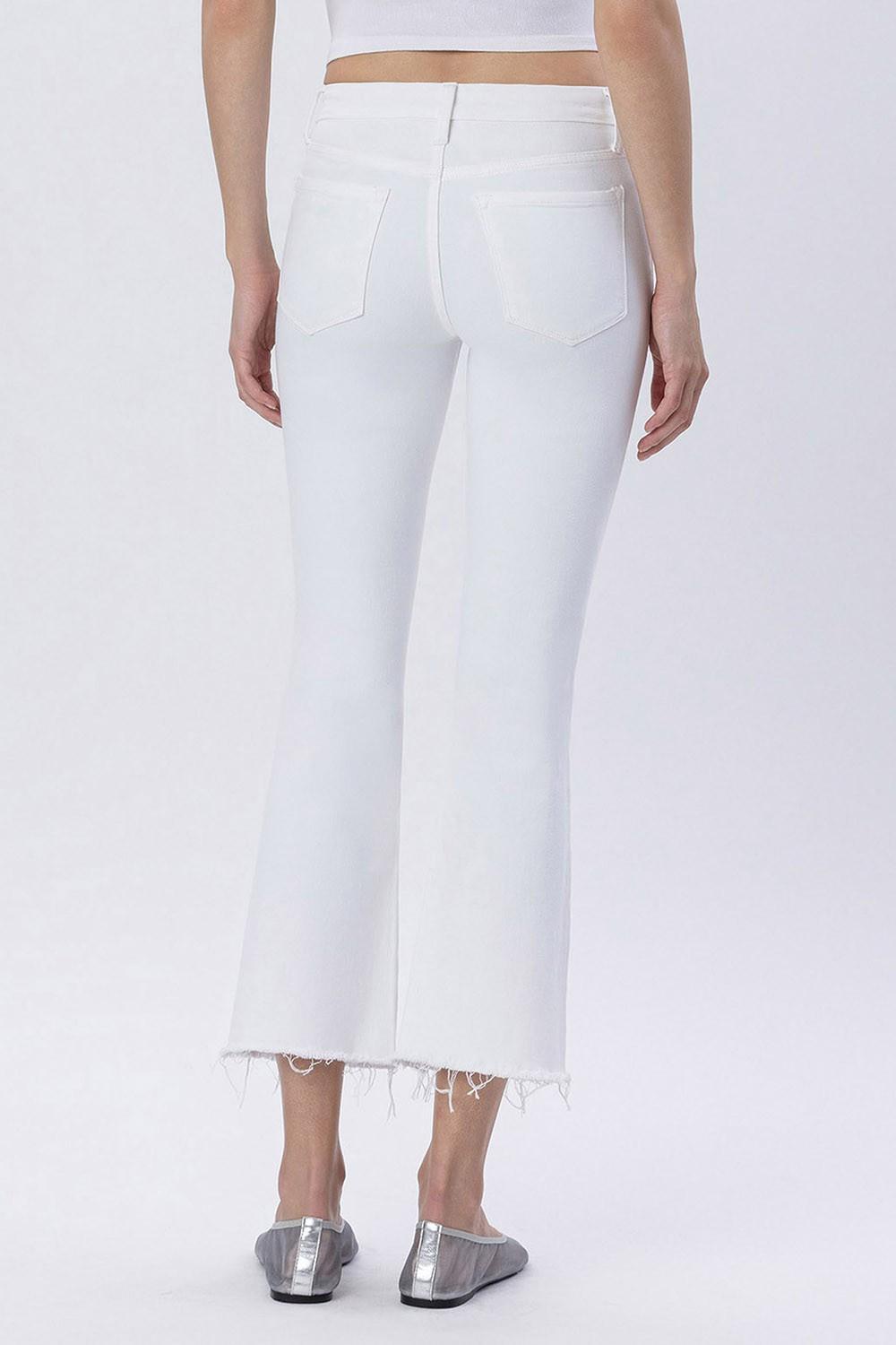 White Mid Rise Seamless Waistband Crop Flare Jeans