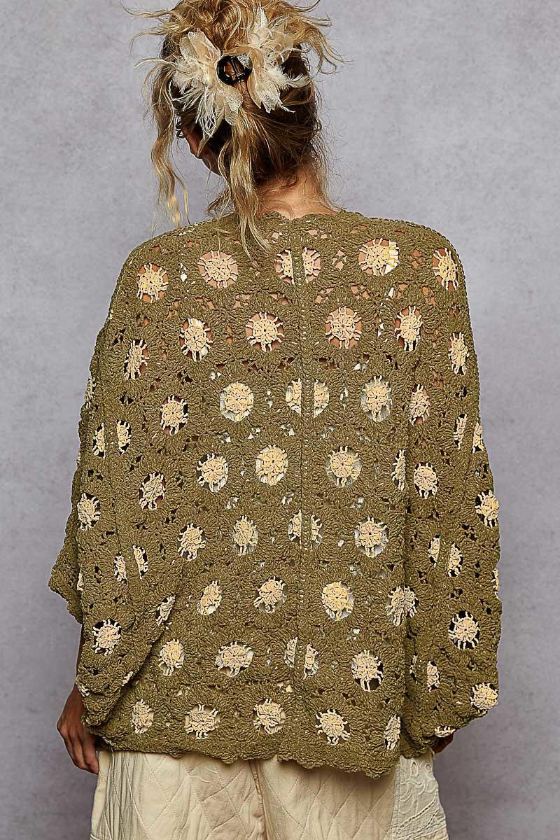 Olive Almond Crochet Cardigan O/S