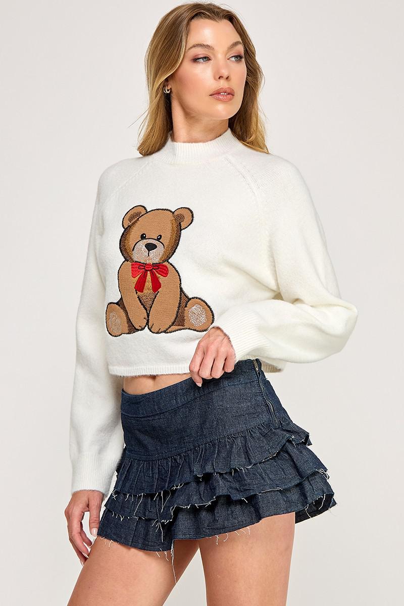 Bear Red-Bow Mock Neck Sweater