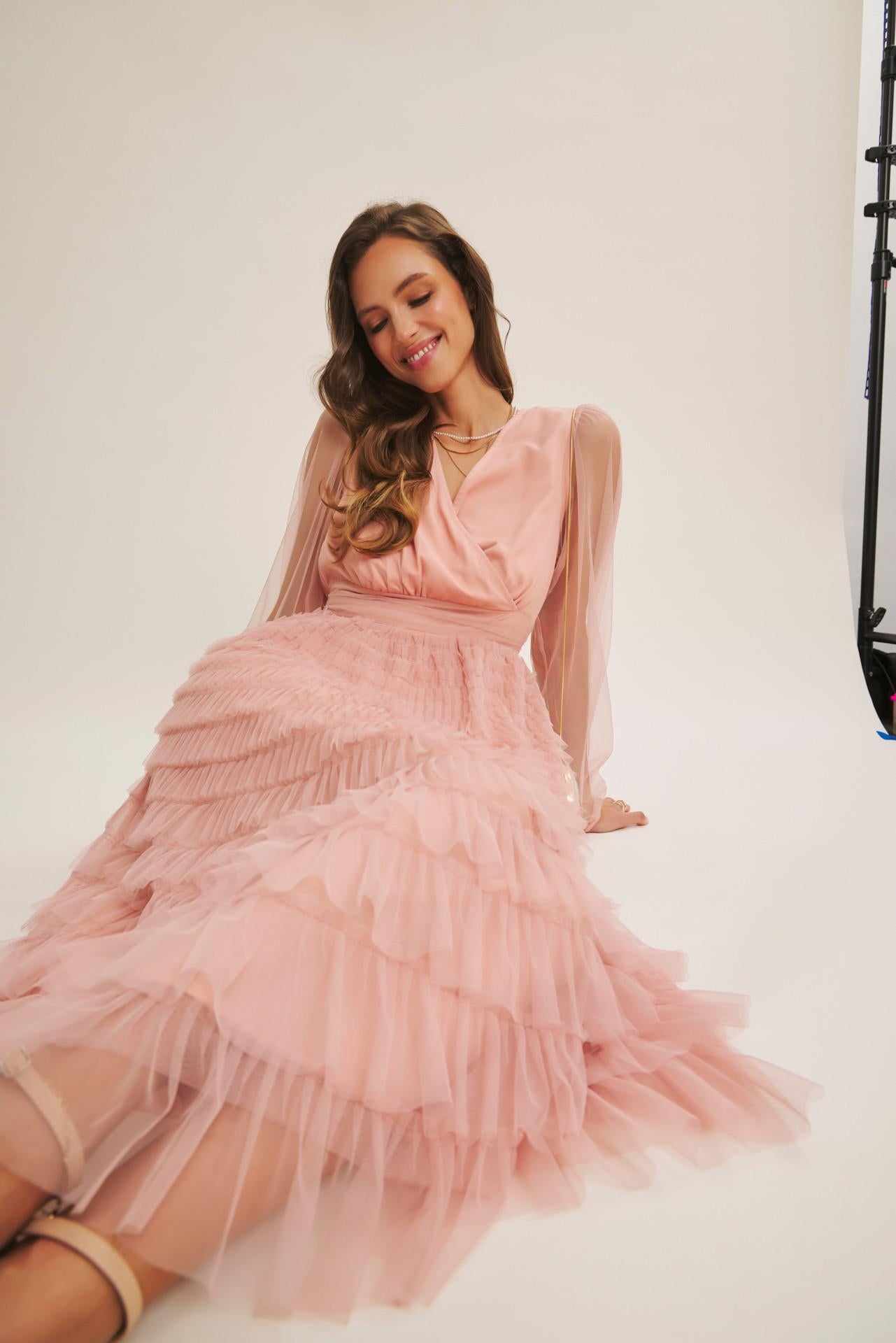 Pure Magic Ruffled Mesh Midi Dress