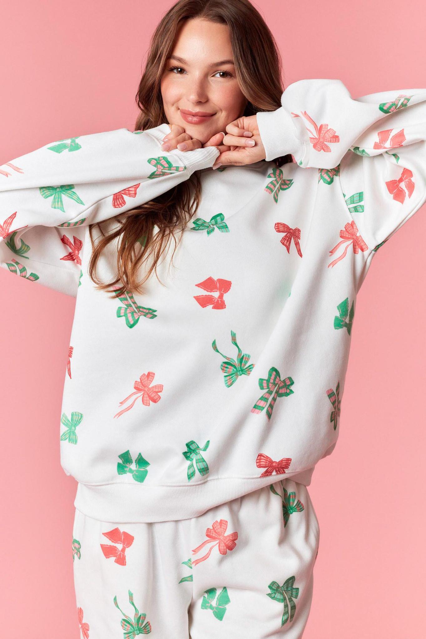 Multi Bow Blanket Stitch Fleece Sweatshirts