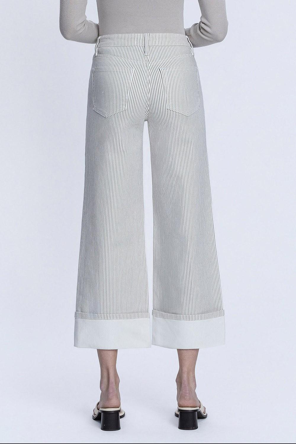 High Rise Stripe Print Cuffed Crop Wide Jeans