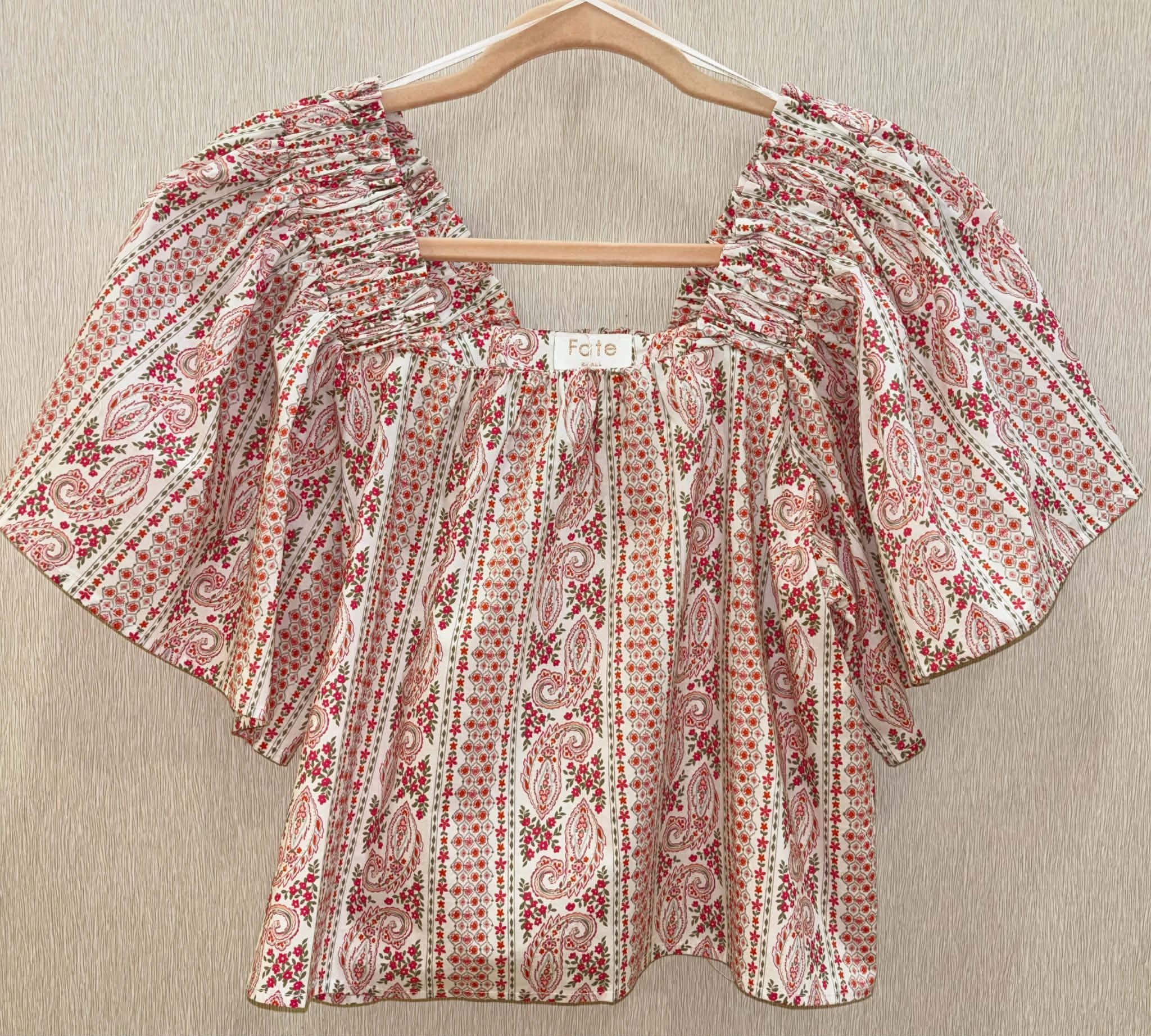 Pink Printed Poplin Square Neck Blouse