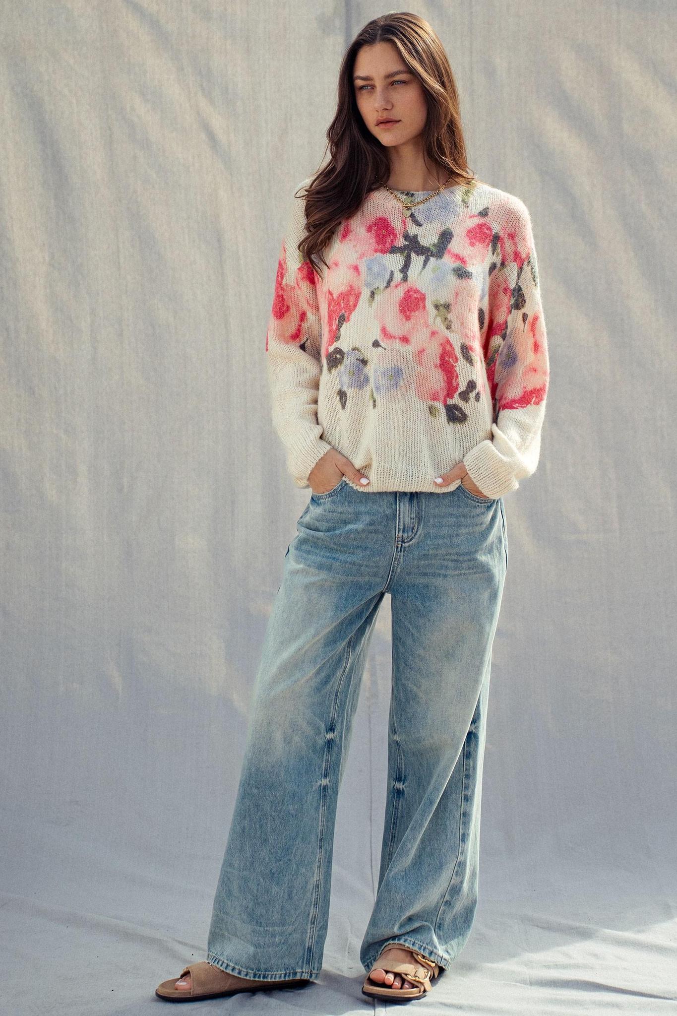 Rosewater Dream Floral Gold-Dust Sweater