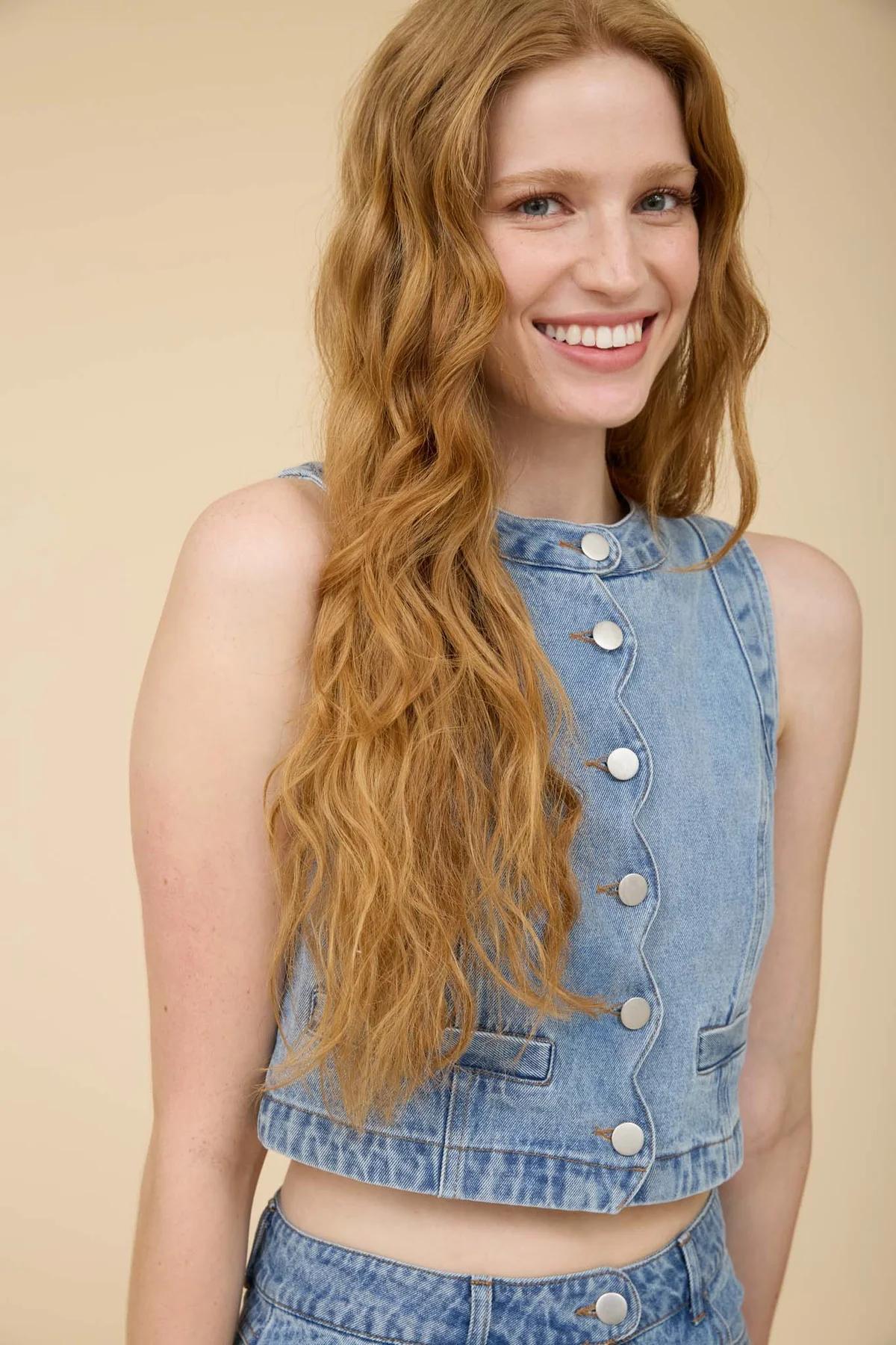 Scalloped Washed Denim Set