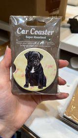 Black Pug Car Coaster
