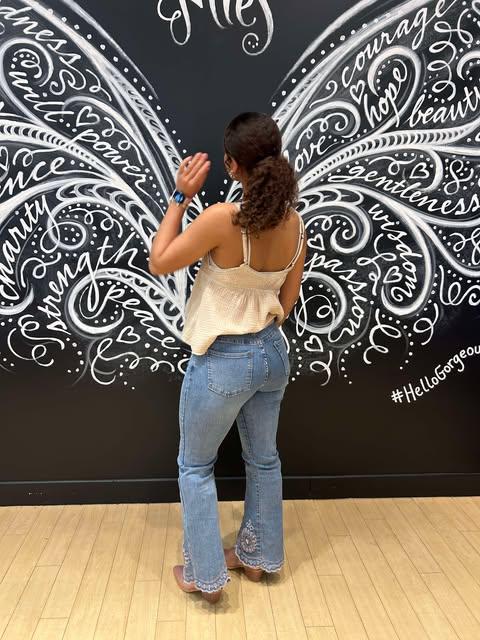 Everstretch Flare Hand Bead Embroidered Jeans