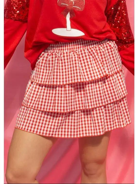Red Gingham Ruffle Skort