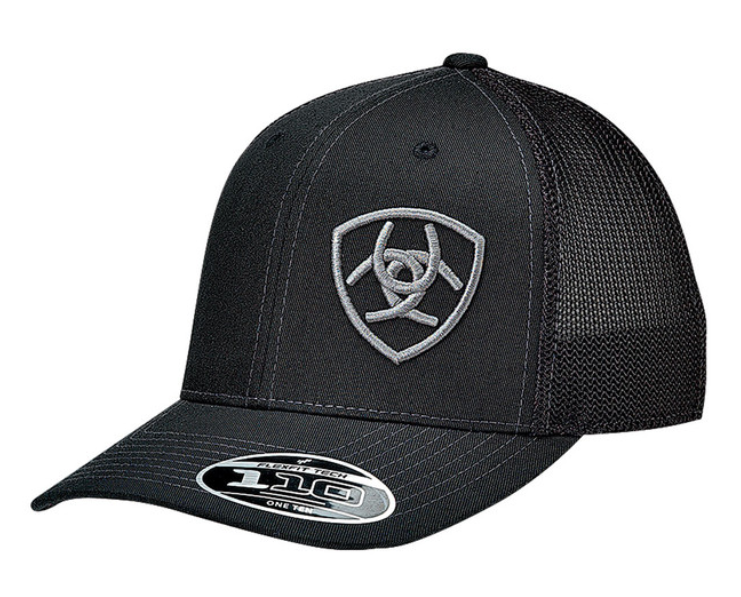 ARIAT BLACK CAP GREY LOGO OFFSET HAT