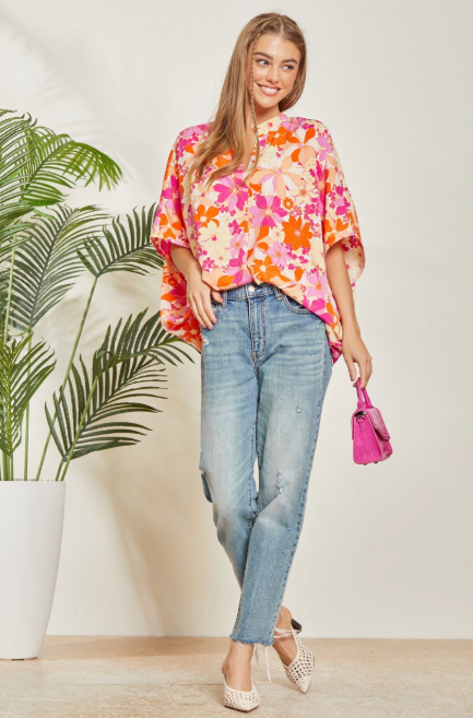 Peach Orange Floral Flow Blouse