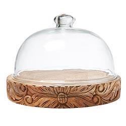 11" Glass Dome W/ Carved Base