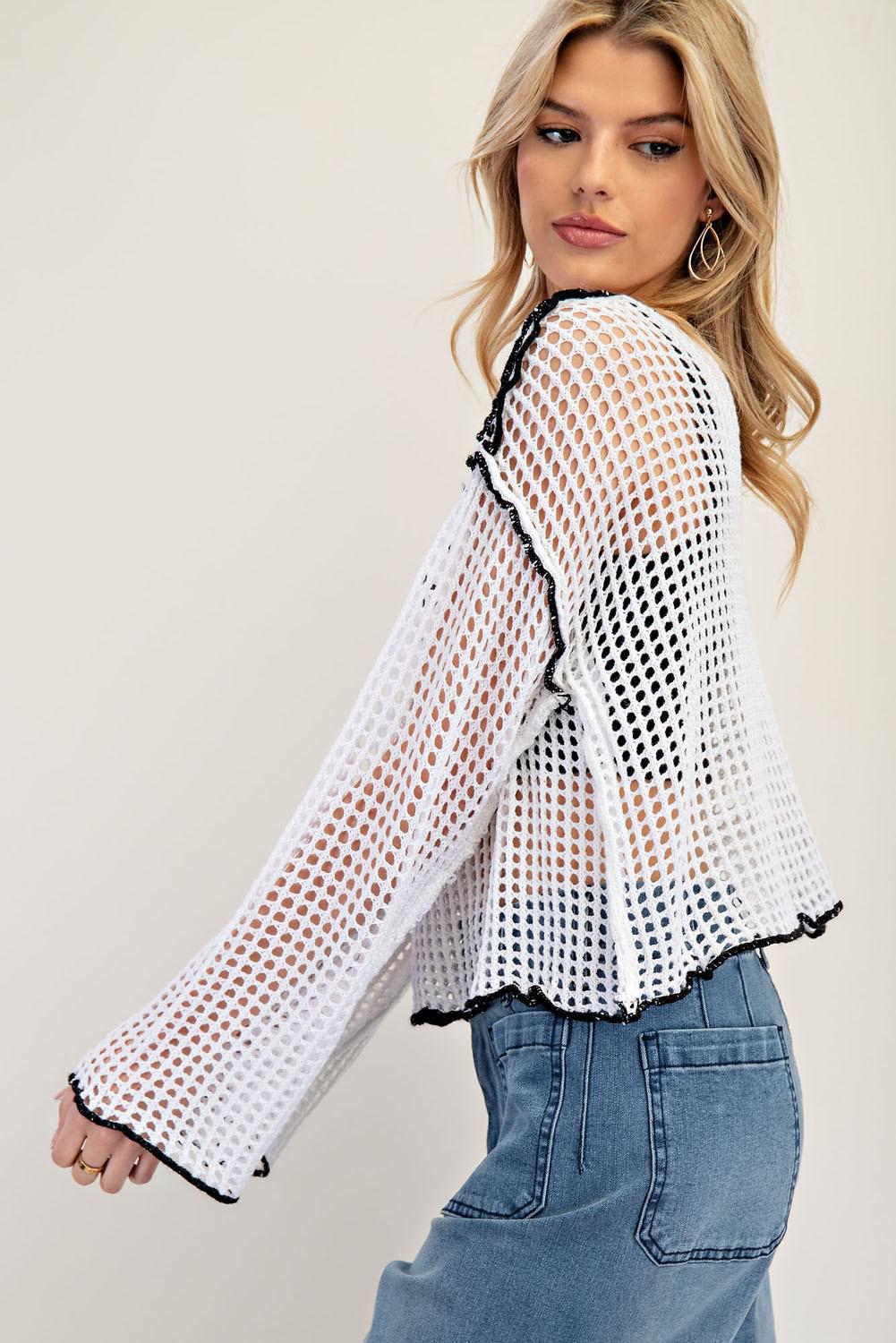 Long Sleeve Contrast Edge Sweater