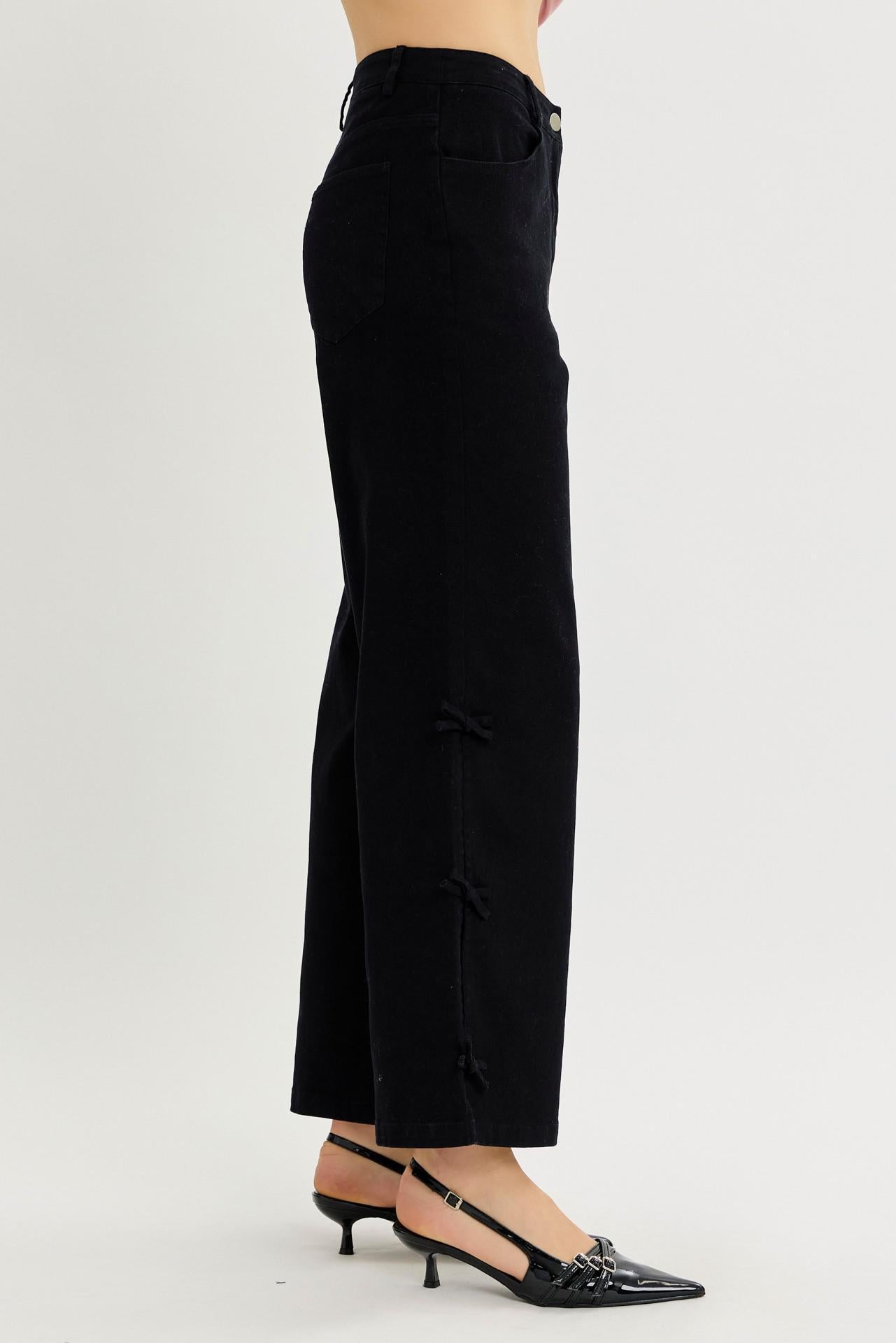 Garment Washed Side Bow Detail Western Pants