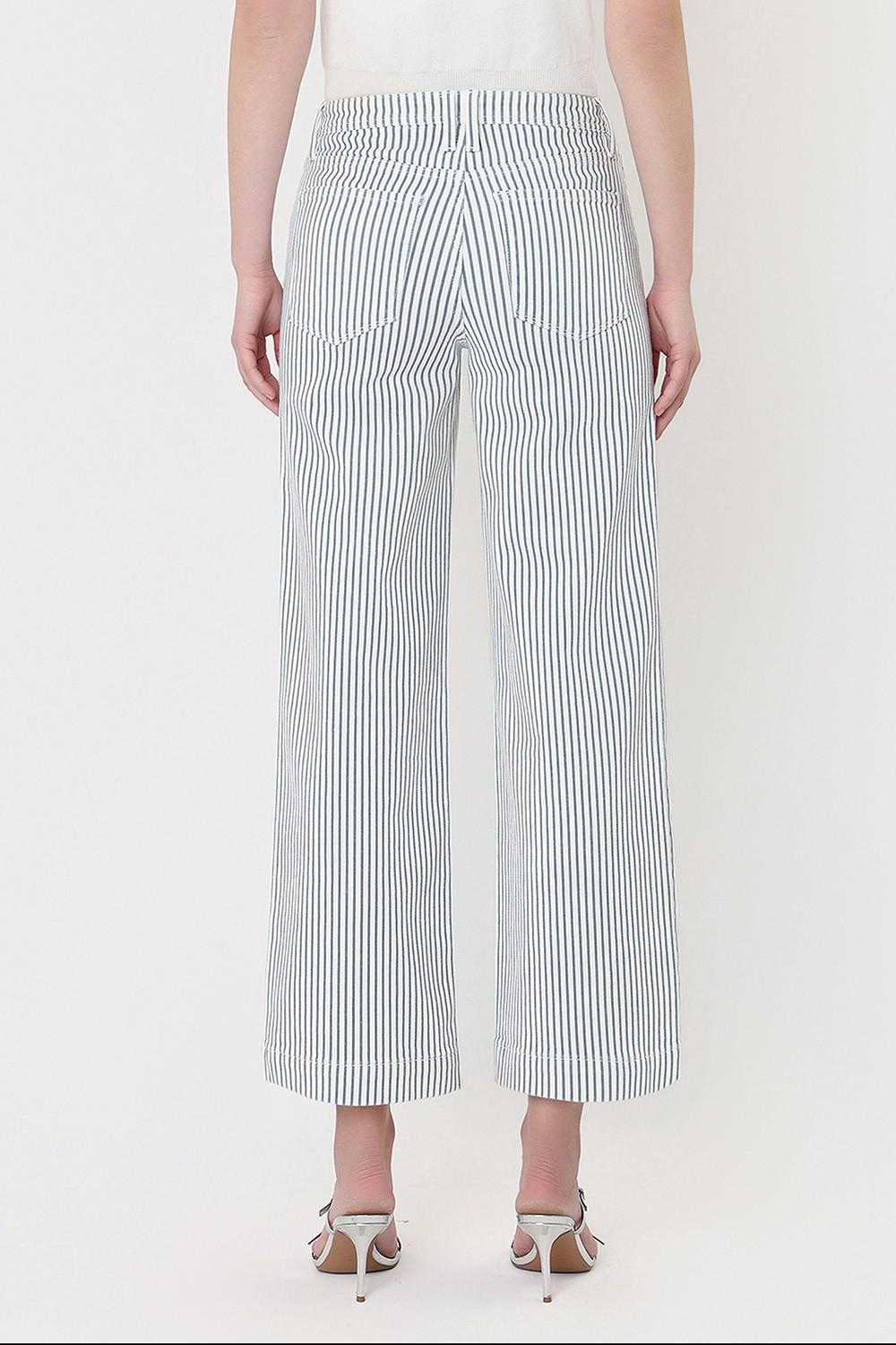 High Rise Patch Pocket Crop Striped Wide Leg Jeans