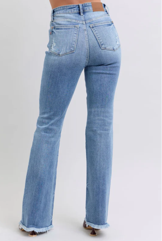 Judy Blue HW Bootcut Jeans with Fray Hem